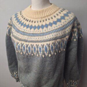 Dale of Norway Wool Sweater Gray Blue women Large 44 Knit Ivory Vintage Warm